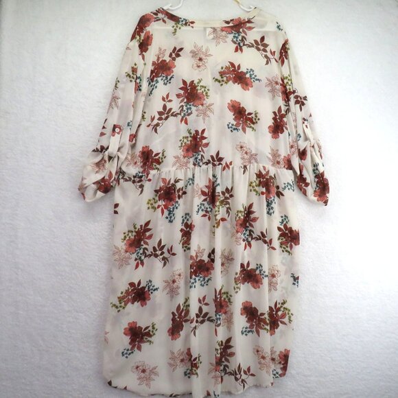 Torrid Shirt Womens Size 3XL Floral High Low Button Front Tunic Ivory Red - Picture 3 of 8